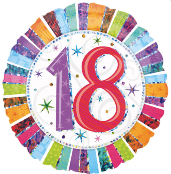 Folienballon - Bunter Rand, Zahl 18 - ø 43cm